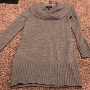 Cowl neck gray sweater dress
